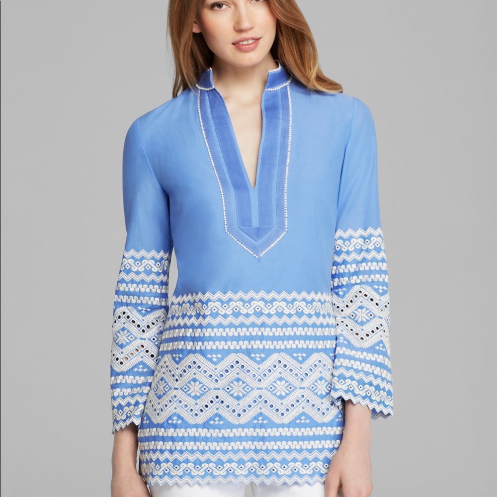 NWOT Tory Burch Tunic SZ 4. Blue/White, side zip